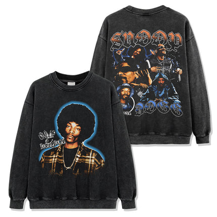 Cross-border Retro Snoopy Dog SNOOP DOGG Printed Short-sleeved T-shirt Washed Long-sleeved Casual Hooded Sweatshirt