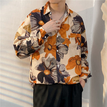 Fairy shirt men's Spring and Autumn fun printed shirt men's long sleeve Hong Kong style loose fashion casual Japanese coat
