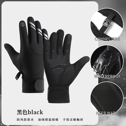 New Cycling Gloves Men's Winter Outdoor Sports Running Waterproof Anti-Slip Touch Screen Plus Velvet Warm Cross-Border Gloves