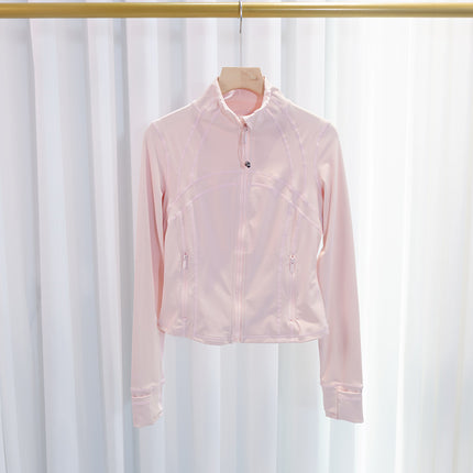 Spring and Summer Yoga Wear Stand Collar Jacket Short Silver Zipper Cardigan Jacket Slim Fit Elastic Slimming Yoga Wear Running