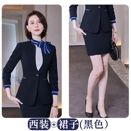 Stewardess uniform professional suit women's autumn and winter fashion front desk beautician work clothes women's professional temperament suit skirt
