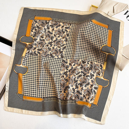 Simulated Silk Printed Silk Scarf for Women, Korean Cashew Leopard Print Headscarf, Four-Season Scarf, Professional Scarf Wholesale