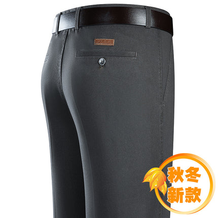 Summer Thin Casual Pants Men's Non-ironing Middle-aged Business Pure Cotton High Waist Straight Loose Middle-aged Dad's Long Pants
