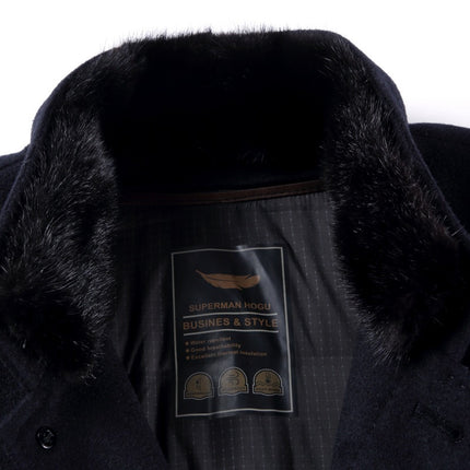 High-End Double-Sided Cashmere Outwear, Middle-Aged Dad's Woolen Mink Fur Collar, Removable Liner Windbreaker, Men's Jacket
