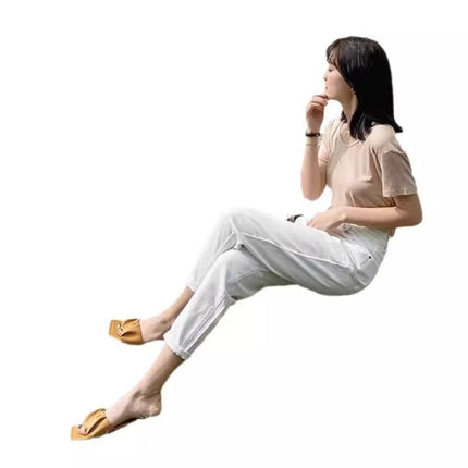 White Small High Waist Jeans Women's Pear Figure 2024 Summer Thin New Loose Cropped Harem Pants