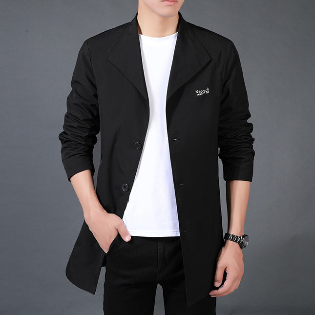 Windbreaker Jacket Men's Mid-Length Spring and Autumn High-End Business Coat Trendy Casual Men's Clothing Men's Clothing Cutting Edge