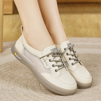 White Shoes Summer Thin Women's Shoes Mesh Breathable Tendon Bottom Cut Out 2025 New Mesh Shoes Soft Sole Shoes Large Size