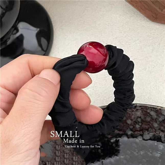 Cross-border export high-grade New Year red this year round pearl hair ring high ponytail rubber band ball hair rope hair accessories