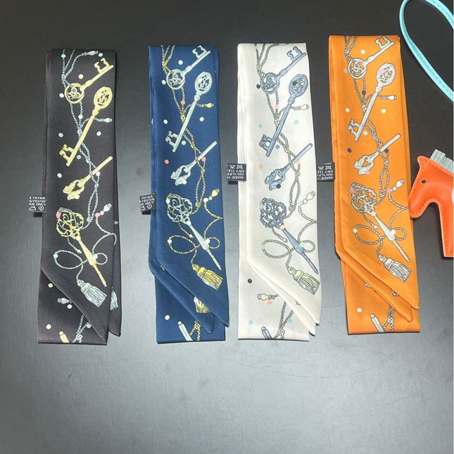 Black Key Bag Silk Scarf Women's Summer Thin Tie Bag Handle Ribbon Thin Narrow Long Double-Sided Scarf Ribbon