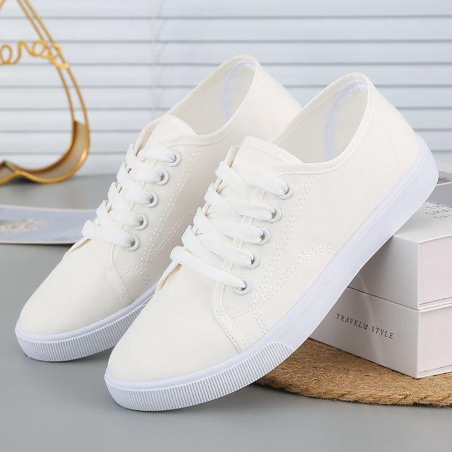 White Shoes, Breathable Women's Summer Work Shoes, Nurse Shoes, Old Beijing Cloth Shoes, Non-Slip Flats-Soled Lace-Up Pure Color