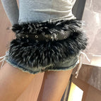 Black White Tip Faux Fur Belt Air Eye / 110cm