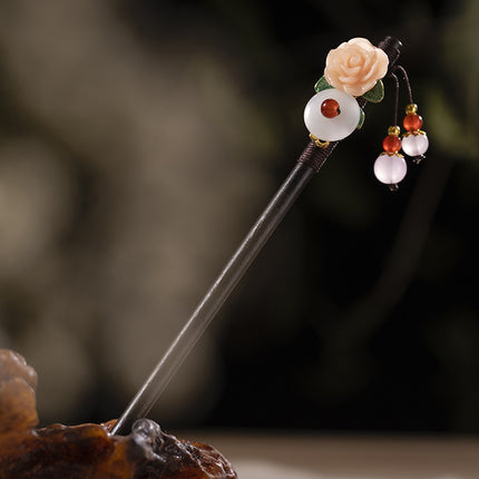 Antique Hairpin Step Tassel Wood Hairpin Imitation Ebony Headwear Disc Hair Simple Accessories Ancient Dress Hairpin Women's Hair