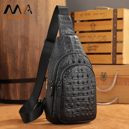Genuine Leather Men's Chest Bag Men's Cowhide Men's Bag Shoulder Casual Crossbody Bag Crocodile Pattern Chest Bag Small Backpack Bag for Men