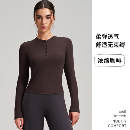 2026 New Yoga Long-Sleeve Top Slim Fit Slimming Sports Henley Shirt Sports Yoga Wear Running Fitness Long-Sleeve