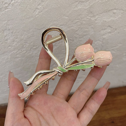 Japanese and Korean Alloy Grabber Streamers Double-Ended Twist Tulip Hairpin Girl Heart Flower Edge Clip Popular Head Accessories