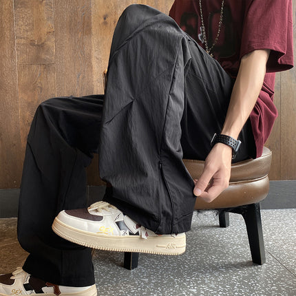 Autumn Ins Trendy Brand American Functional Workwear Trousers Teenager Hip-Hop Ice Silk Parachute Pants Pleated Mop Pants