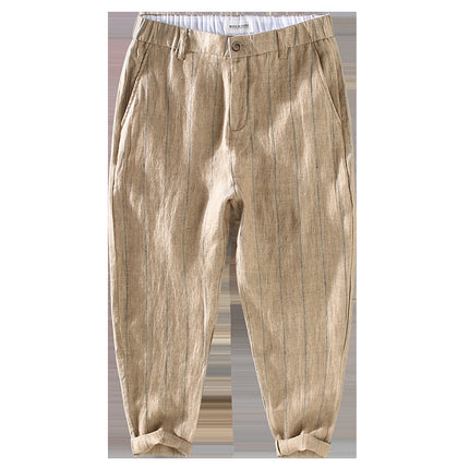 A008 New Summer Style Japanese Style Men's Yarn-Dyed Stripesd Linen Pants Casual and Versatile One-Piece Drop Shipping