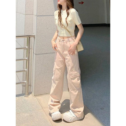 Dirty Pink Work Jeans Western Style All-match Women's 2025 Outer Wear Spring High Waist Wide Leg Pants Mop Long Pants