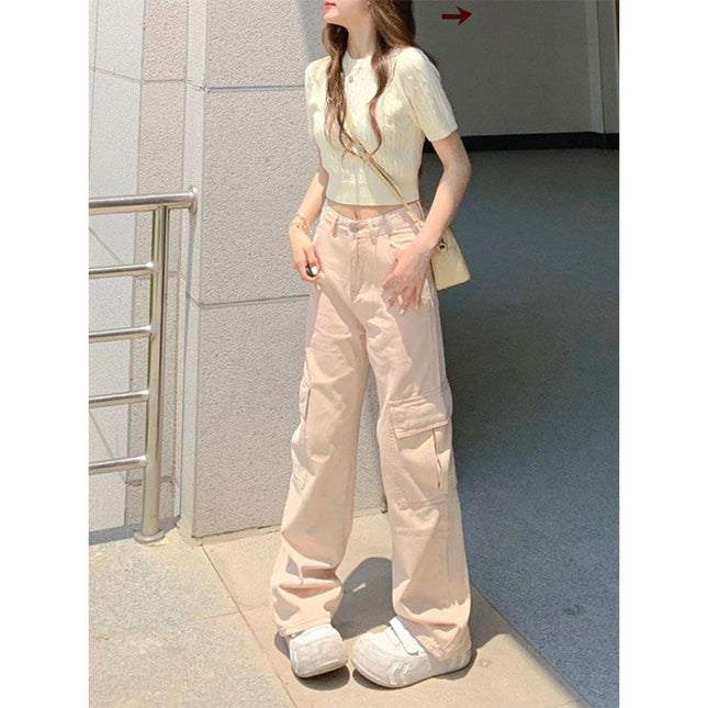 Dirty Pink Work Jeans Western Style All-match Women's 2025 Outer Wear Spring High Waist Wide Leg Pants Mop Long Pants