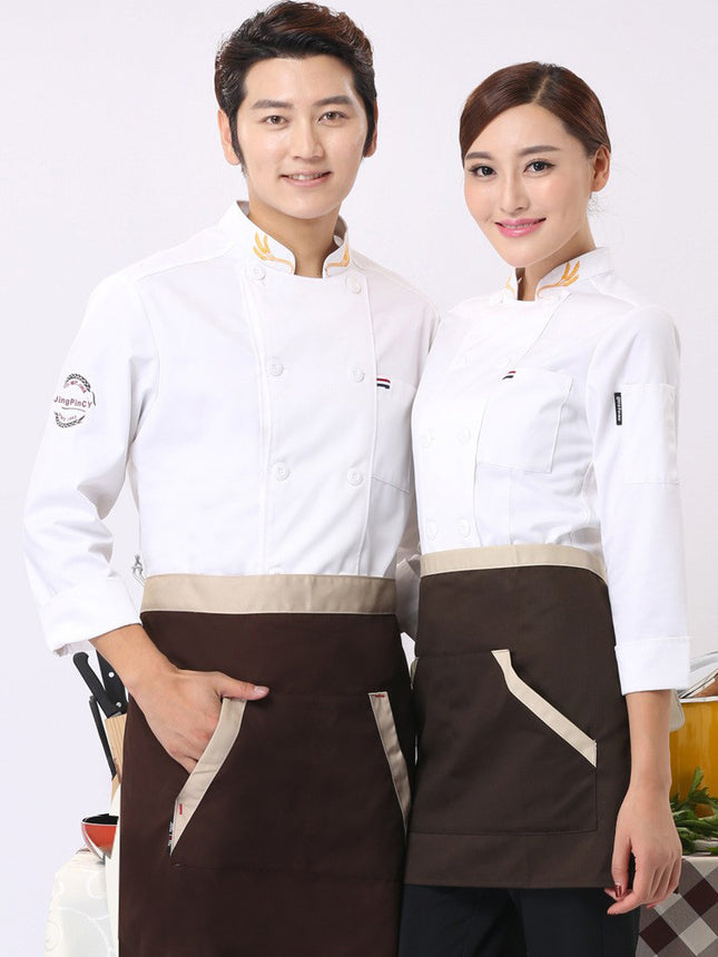 Chef Work Clothes Long Sleeve Men's Autumn and Winter Clothes Hotel Restaurant Catering Chef Clothes Short Sleeve Women's Rear Kitchen Tooling Top