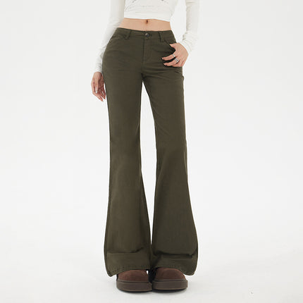 Raccoon House # American Retro Hot Girl Low-Waist Bell-Bottom Pants Autumn New Slim Fit Stretchy Versatile Jeans for Women