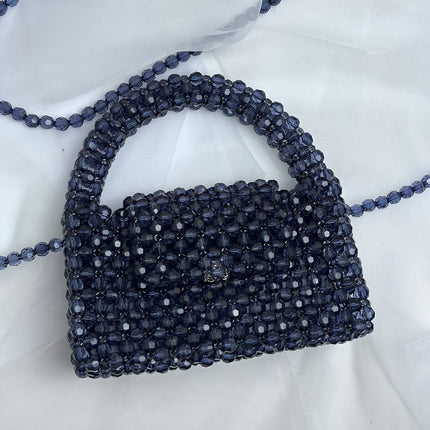 Simple High-end Retro Champagne Small Mobile Phone Bag Homemade Heavy Industry Crossbody Portable Woven Bead Bag diy Material Bag