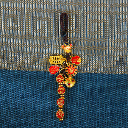 Shajin Ancient Fa Gold Swallow Gold Family of Four Car Keychain Pendant High-end Ancient Fa Family of Three Bag Hanging Ornaments