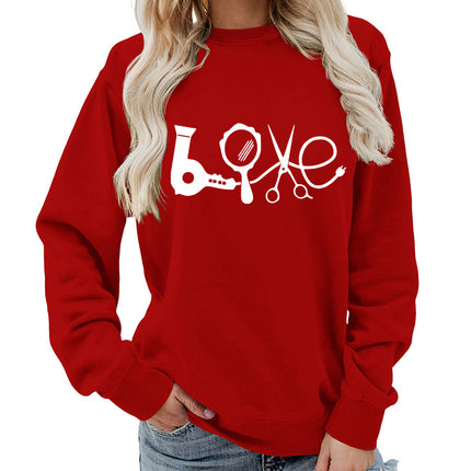 Hair Dryer Mirror Scissors Printed Round Neck Women's Top Sweatshirt Foreign Trade Supply Jacket Casual Loose European Size