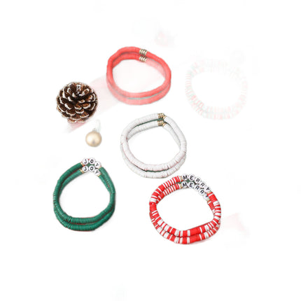 European and American Cross-Border Jewelry, Simple Soft Pottery Beads, Contrasting Color Hand Jewelry, Niche Colorful Christmas Letter Bracelet Set