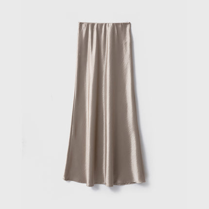 Silky Double-Sided Satin Floor-Length Skirt for Women High-Waisted Textured Elastic Waist Fishtail Long Skirt