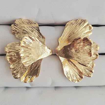 ZA Retro Light Luxury Style Gold Leaf Exaggerated Design Sense Multi-layer Flower Leaf Ginkgo Leaf Advanced Sense Personalized Earrings