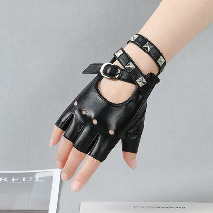 Stage Performance Gloves Female Half Finger Rivet Gothic Style Dark Cool Second Dimension Nightclub Punk Mu Si Cheng cos
