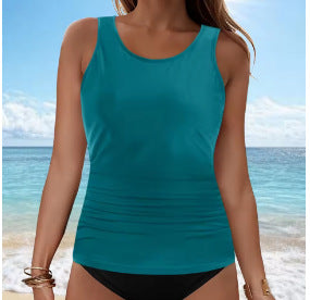 2025 New Cross-Border European and American Solid Color Two-Piece Swimsuit Solid Color Sexy Bikini Beach Hot Spring Swimwear Top