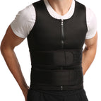 Plus size men's double belt zipper vest - black, oversized / 3XL