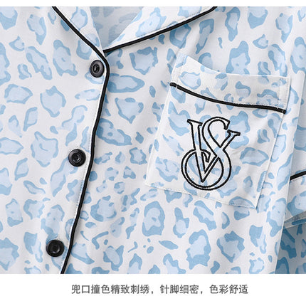 Cross-border Foreign Trade Leopard Print Modal Cardigan Lapel Short-sleeved Trousers Women's Thin Pajamas Home Clothes suit