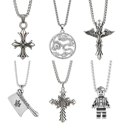 Factory Direct European and American men's titanium steel necklace retro personality cross fashion Men's pendant hip hop cross-border exclusive