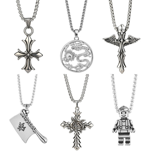 Factory Direct European and American men's titanium steel necklace retro personality cross fashion Men's pendant hip hop cross-border exclusive