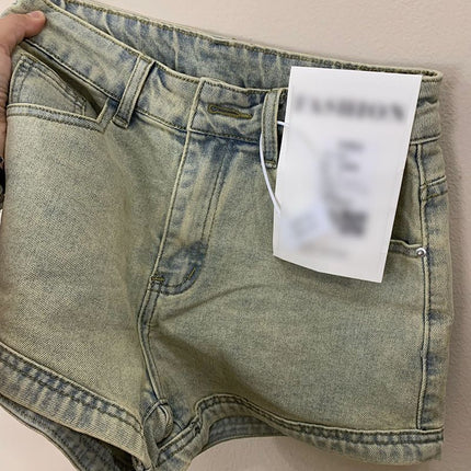 2025 Summer New American High Street Hot Girl High Waist Denim Shorts Women's Retro Slimming Hip Wide Leg Hot Pants