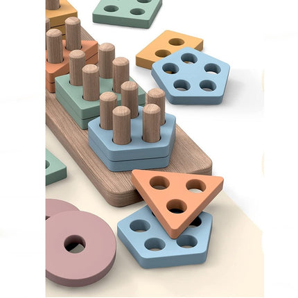 Wooden Geometric shape five sets of column building blocks early education educational development toys matching Enlightenment macaron set column