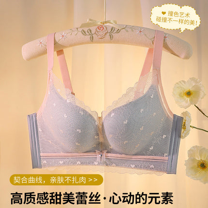 2023 new small chest thickened push up contrast color bra adjustable breast collection comfortable red underwear live delivery