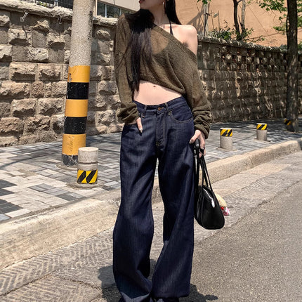 Denim Blue American Loose Wide-Leg Pants for Women 2025 Summer and Autum Thin Draped Floor-Length Casual Jeans for Women