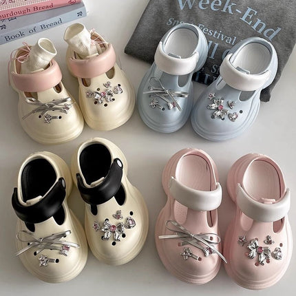 2026 Women's Clogs with Toe Protection, Popular Style, Casual Retro with Bow Accessories, Non-Slip, Wear-Resistant, Eva, Comfortable