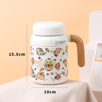 Cartoon cute high-value large-capacity new thermos stainless steel outdoor sports portable rope coffee cup