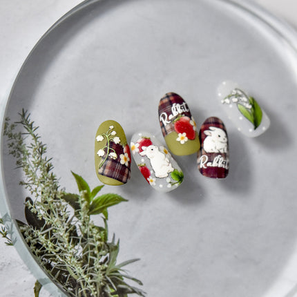 Popular Furry Rabbit Mushroom Strawberry Nail Art Stickers Tomoni Embossed Thin Tough Nail Stickers Nail Art Accessories