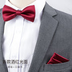 New wine red bow tie + pocket towel