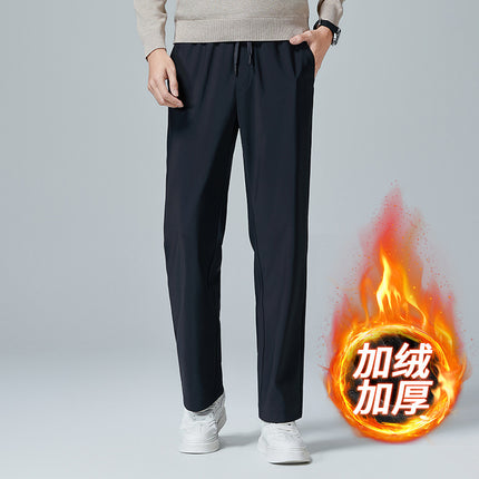 Weilong Garment Elastic Waist Casual Pants Men's Velvet Warm Pants Autumn and Winter New Straight-Leg Coldproof Thickened Pants