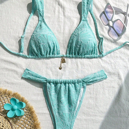 New European and American Foreign Trade Wholesale Metal Jewelry Split Bikini Swimsuit Women's Suit Special Fabric Factory Direct Sale
