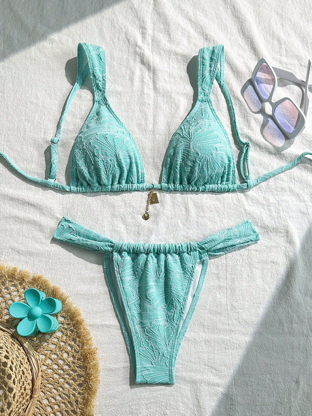 New European and American Foreign Trade Wholesale Metal Jewelry Split Bikini Swimsuit Women's Suit Special Fabric Factory Direct Sale
