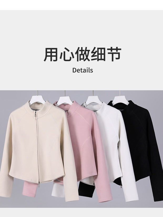 Autumn and Winter New Graphene Self-heating Vertical Collar Short Coat Slim-fit All-match Double-sided Fleece Sweater Casual Slim-fit Cardigan