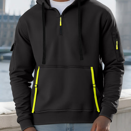 Cross-Border Amazon Men's Autumn and Winter European and American Size Hooded Zip-Up Top with Pockets Casual Sports Hoodie Sweatshirt